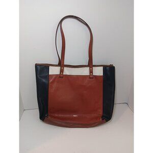 Fossil The Emma Brown White Black Color Block Leather Tote Shoulder Bag